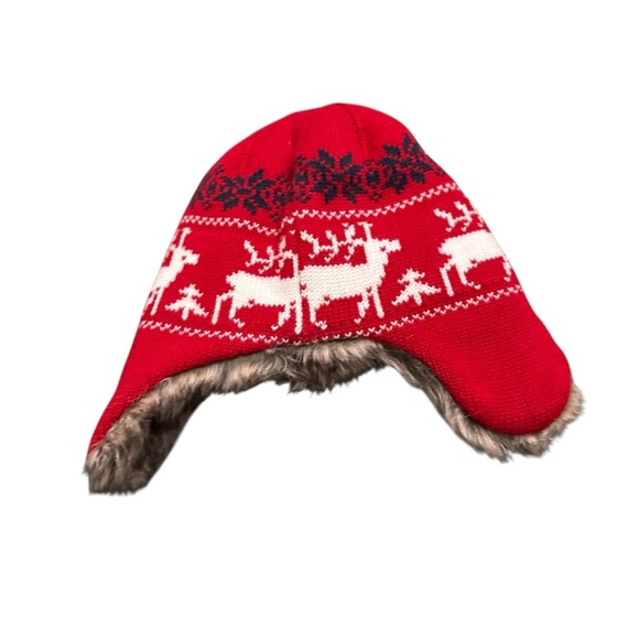 Janie and Jack Red and Brown Kids Christmas Hat - Picture 2 of 3